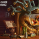 A Beholder, a monster with a massive eye, sharp teeth, and dozens of eye stalks, stares into a crystal, while magical objects litter the table in front of it.
